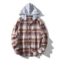 thumbnail image 2 of TMOYZQ Mens Flannel Hoodie Drawstring Hooded Plaid Shirts Long Sleeve Casual Button Down Shirts Lightweight Flannel Shirt Jackets, 2 of 9