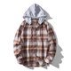 thumbnail image 1 of Blusa informal de manga larga con capucha para hombre, con cuello vuelto, manga larga, cierre de botones, estampado a cuadros, con capucha, 1 of 9