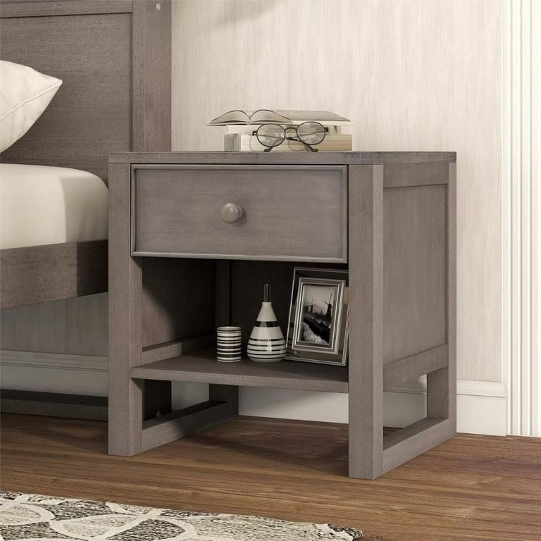 Retro Nightstand with 1 Storage Drawers and 1 Open Bottom Shelf Wooden Multifunctional Storage Bedside Table with Widetop for Living Room Bedroom