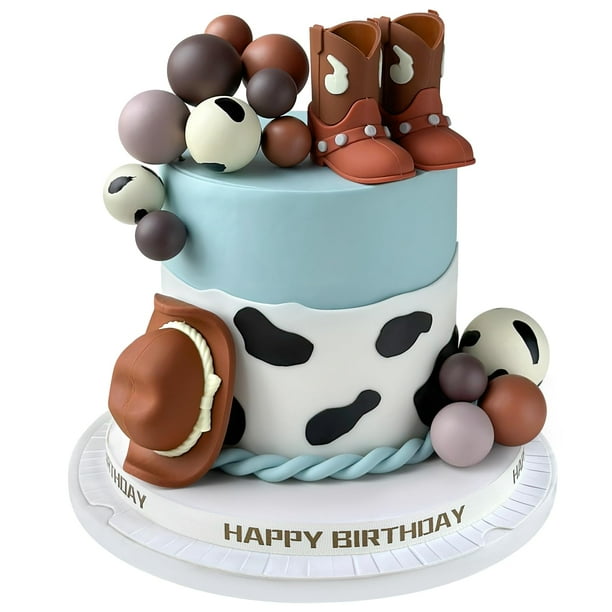 Set de decoración para tartas Zafena, sombrero de vaquero y bolas para botas, 16 unidades