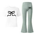 thumbnail image 5 of 2 Piece Sets for Girls Short Sleeve Bow T-Shirt Top and Flared Pants Set Spring Clothes Kids Clothes Girls Size 7-8 Years, 5 of 5