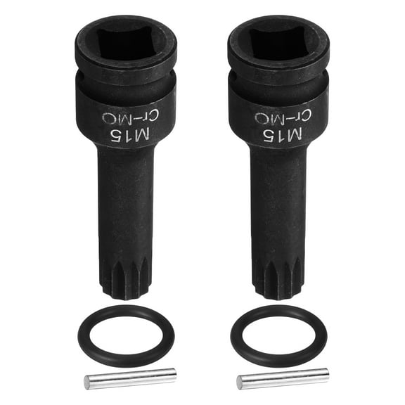 Uxcell 2pcs 1/2" Drive M15 Triple Square Impact Spline Bit Socket 15mm CR-MO Steel 12-Point Triple Square Sockets with Cotter Pin and O-ring for Power Drill Drivers Adapter