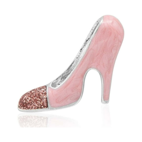 Pink Silver Tone and Glitter Cancer Awareness Pink Heel Shoe Pin Brooch