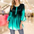 thumbnail image 3 of Langgg T-Shirt à Dégradé de Couleurs pour Femmes, Décontracté, à Boutons, Col Rond, Manches à Volants, Blouse Évasée Ample, 3 of 6