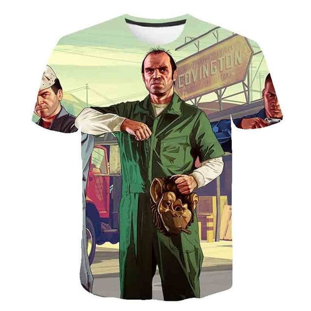 Ropa de niños Verano Cool 3D Imprimir GTA 5 Camiseta Niños y niñas Hiphop Camiseta Niños tops 1 3 6 7 8 9 10 11 12 13 14Year12M Gao Jinjia LED