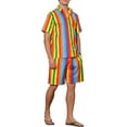 thumbnail image 4 of INSPIRE CHIC Striped Shirt Set for Men's Short Sleeves Beach Hawaiian Shirt and Shorts Suits S Rainbow Blue, 4 of 4