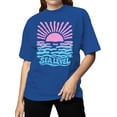 thumbnail image 2 of Retro Sea Level Sunset Design Women's T-shirt Blue, 2 of 3
