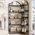thumbnail image 4 of 5 - tier industrial l - shaped de esquina estante con arched metal frame: wood & metal abiertos almacenamiento para sala de estar, dormitorio, kitchen & oficina en casa (brown), 4 of 6