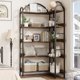 thumbnail image 4 of 5 - tier industrial l - shaped de esquina estante con arched metal frame: wood & metal abiertos almacenamiento para sala de estar, dormitorio, kitchen & oficina en casa (brown), 4 of 6