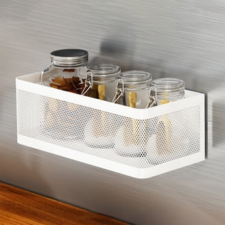 2-Pack Magnetic Spice Rack For Fridge - White Metal Basket, Holds 11 Lbs, 10.8"x5.1"x5.3"