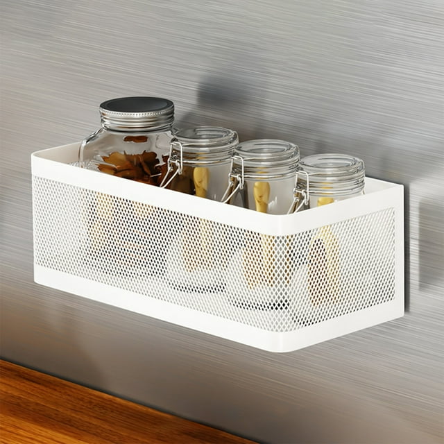 Estante magnético para refrigerador | Organizador de almacenamiento de cocina de metal 28x12.5x10cm | Rack lateral que ahorra espacio Blanco | Diseño ventilado duradero | Capacidad de 700g | Soporte