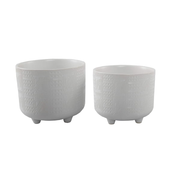 Flora Bunda 6 in & 4.75 in Hiero Ceramic Footed Planter,Matte White Set of 2