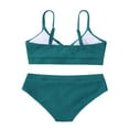 thumbnail image 3 of GYRATEDREAM Girl's Cute Two Piece Swimsuit V Neck Spaghetti Strap Wireless Bikini Set Kids Tankini Bathing Suit Sport Swimwear for 13-14Y Dark Green, 3 of 9