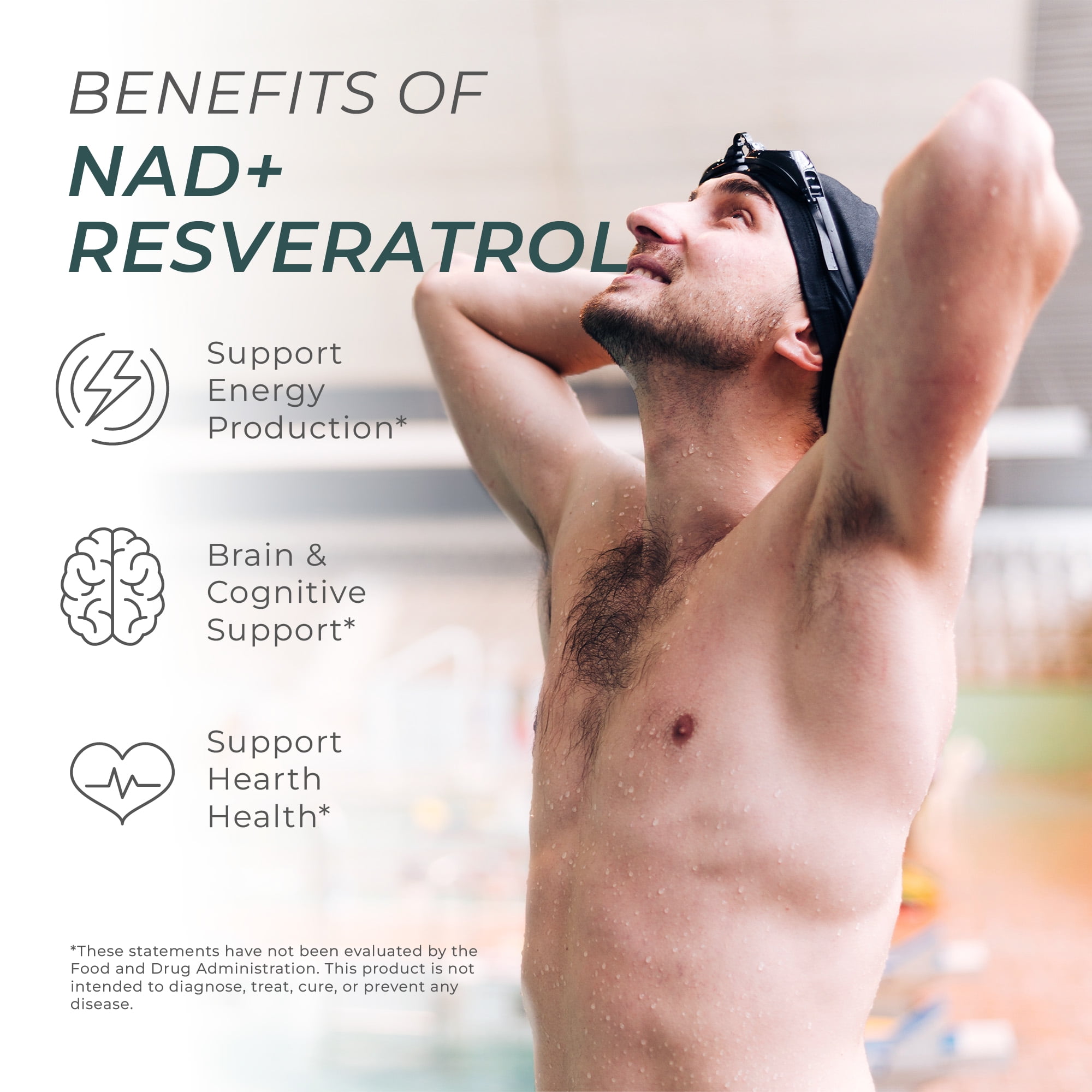 NAD+ with Resveratrol Capsules 1:1 Ratio | Cellular Health, Energy & Immune Function Support, Promotes Healthy Aging | Nicotine Adenine Dinucleotide | 1200mg Per Serving - 90 Count