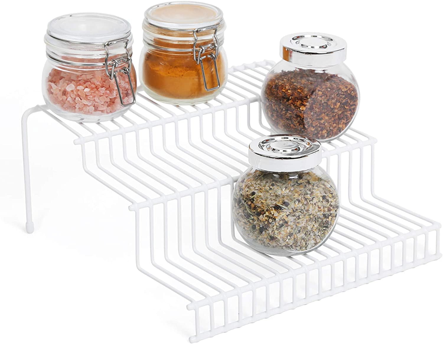 Smart Design 3 Tier Spice Rack Shelf Organizer Steel Metal Wire Rust Resistant Cupboard Jars Can Cabinet and Pantry Storage Organization