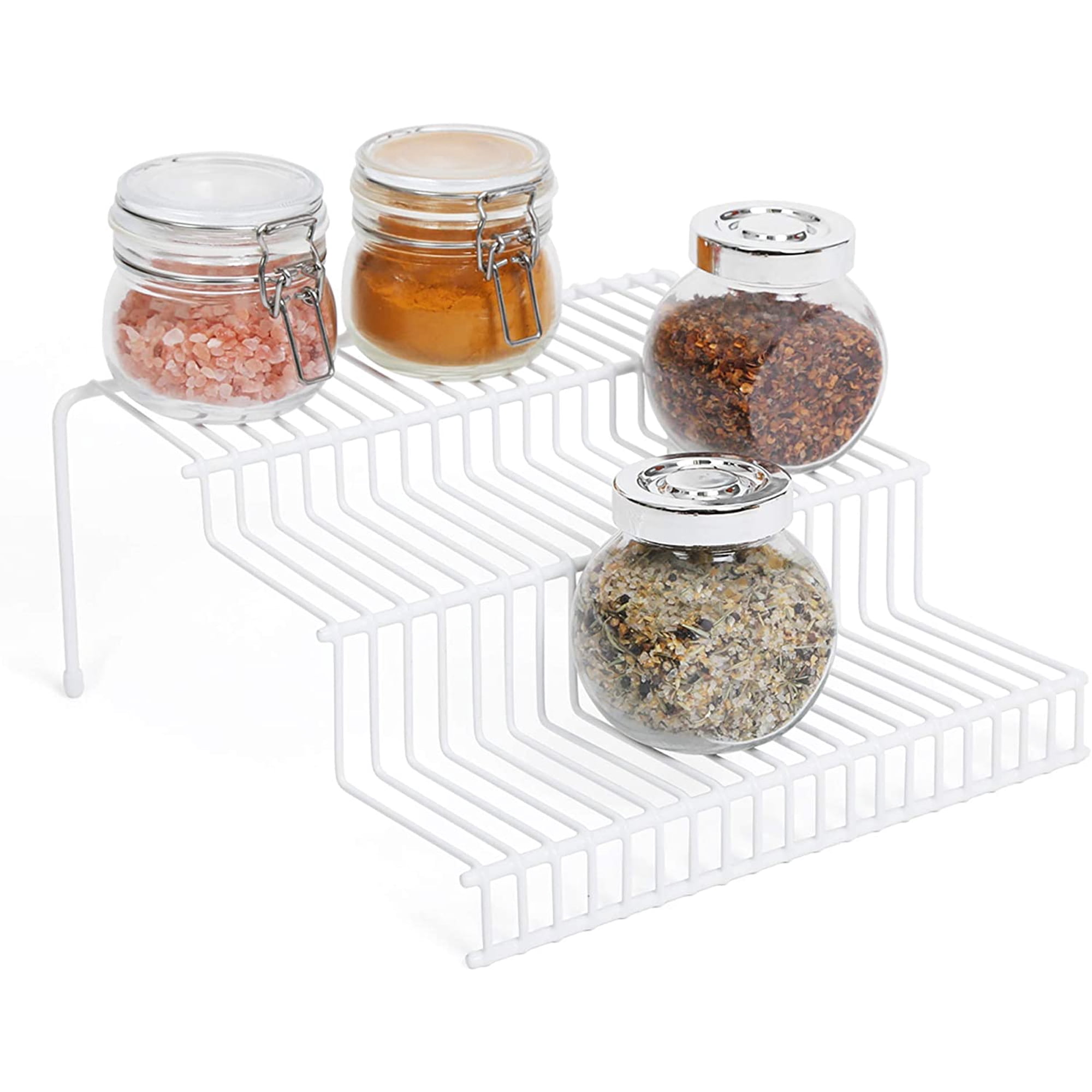 Smart Design 3-Tier Spice Rack Shelf Organizer - Steel Metal Wire - Rust Resistant - Cupboard, Jars, Can, Cabinet and Pantry Storage Organization - Kitchen - 10.25 x 4.25 Inch - White