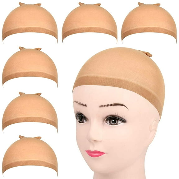 YOSICL 3 Packs 6 Pcs Stocking Wig Caps, Light Brown Stocking Caps For Wigs, Stretchy Nylon Wig Caps for Women, Girls, Kids
