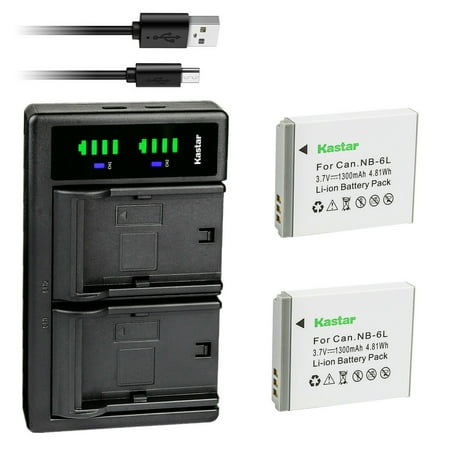 Kastar 2-Pack NB-6L Battery and LTD2 USB Charger Replacement for Canon Digital IXUS 105  Digital IXUS 105 IS  PowerShot D10  PowerShot D20  PowerShot D30  PowerShot ELPH 500 HS  PowerShot S90 Camera