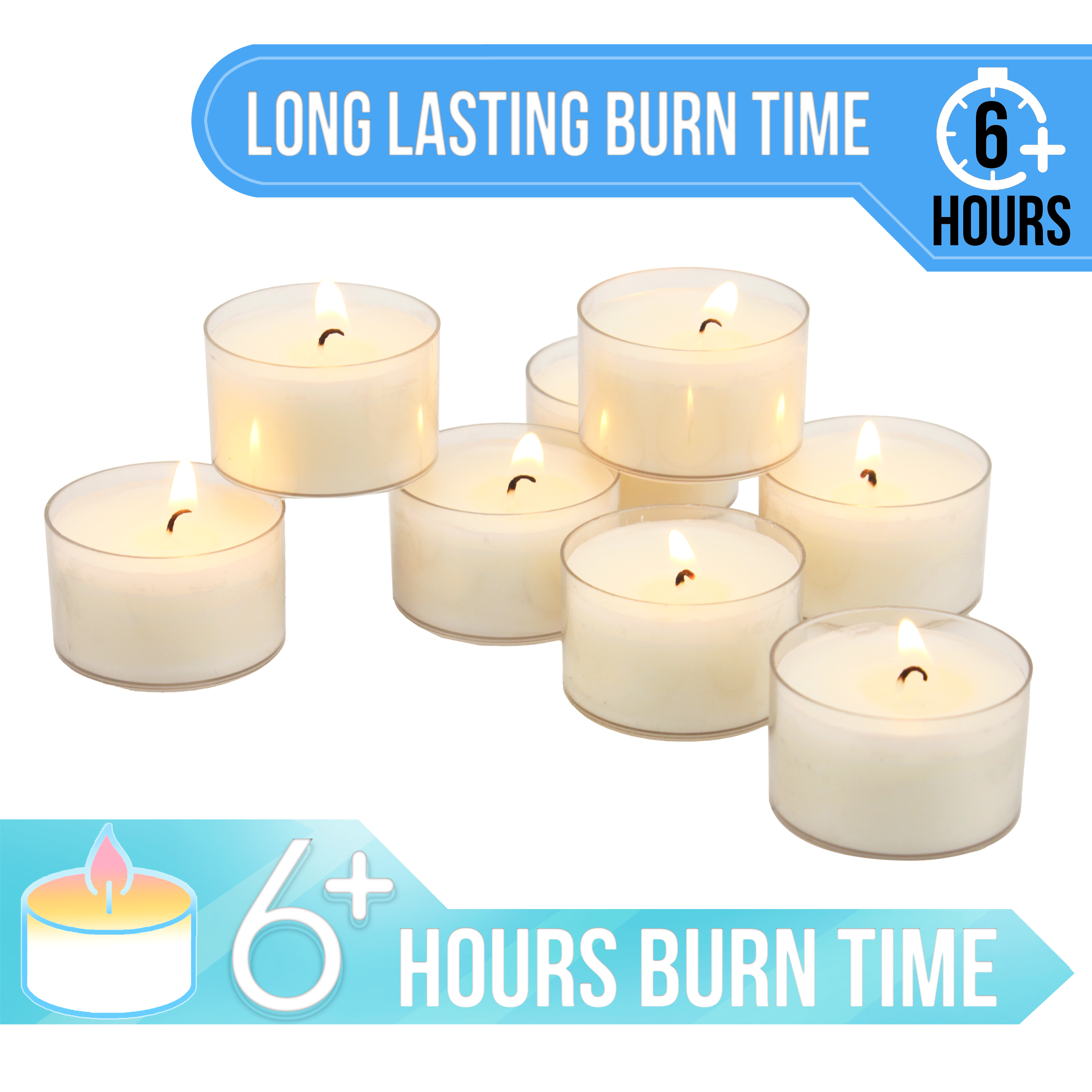 Stonebriar Unscented Long Burning Clear Cup Tealight Candles with 6-7 Hour Burn Time, 96 Pack, White - image 5 of 8