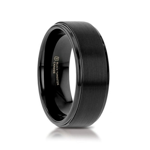 Orion Flat Black Tungsten Ring With Brushed Raised Center Polished Edges
