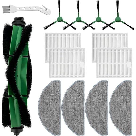 14 Pack Replacement Parts Accessories iRobot Roomba Combo Essential Vac 105/Q0120/Y0140/Q0520/Q011/Y0110 Vacuum Cleaner, 1 Main Brush, 4 Side Brushes, 4 Mop Cloth, 4 Hepa Filters, 1 Cleaning Brush