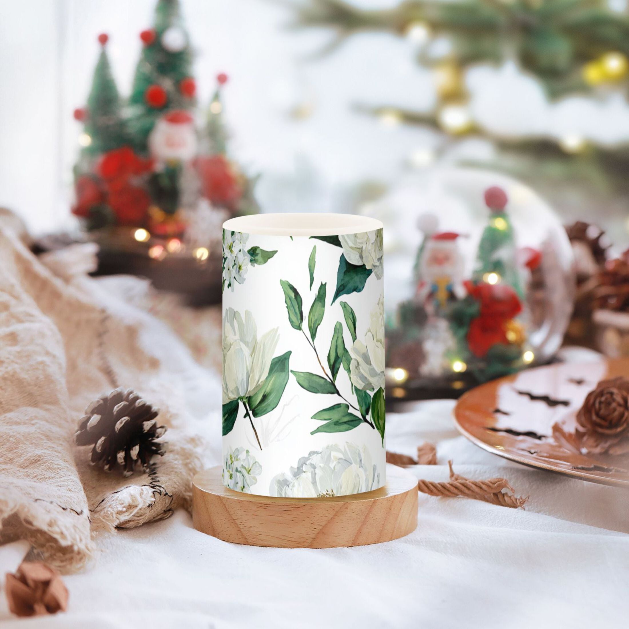 White Roses Flickering Flameless Candles Battery Operated with Remote Timer LED Pillar Candles Set of 2