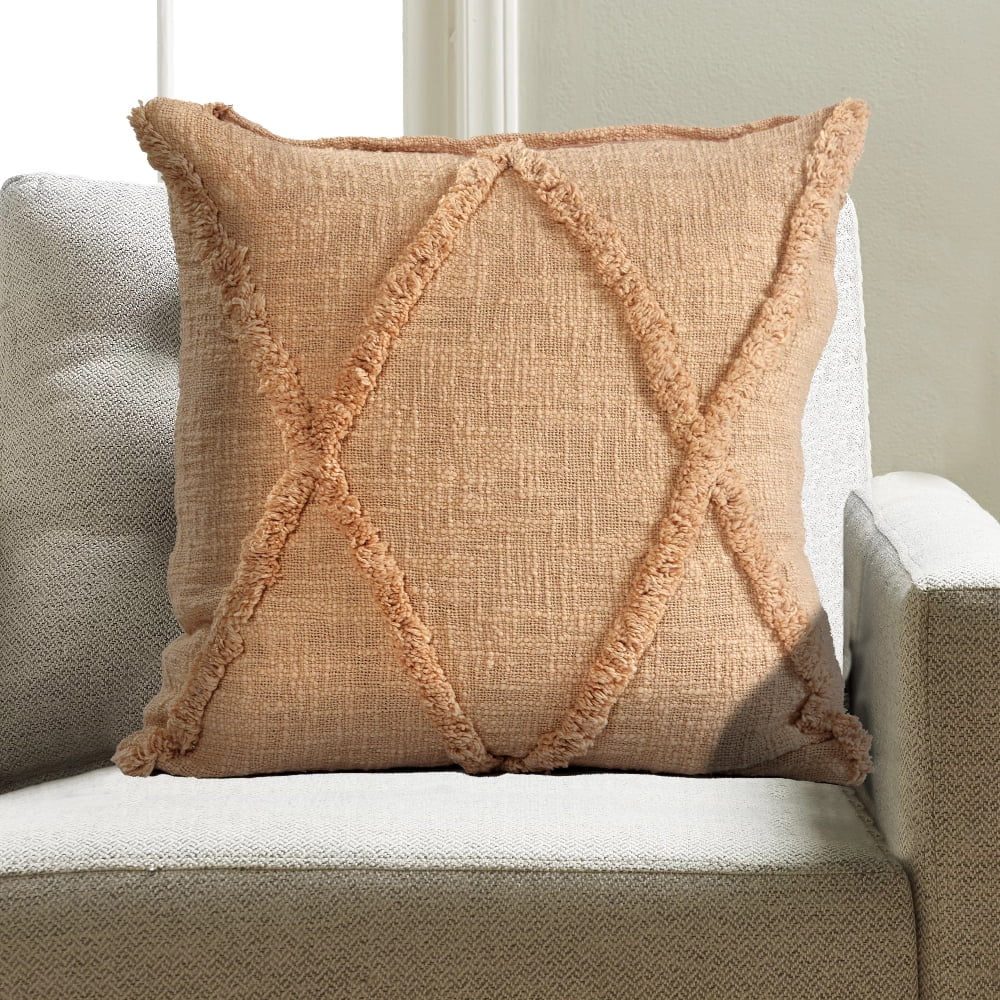 Ox Bay Sara Set of 2 Shag Diamond 18" x 18" Frappe Cotton Adult Decorative Throw Pillow Covers