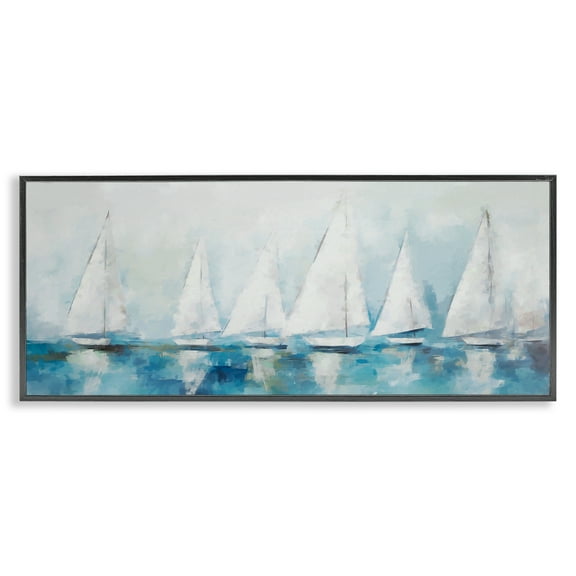 Stupell Industries Nautical Sailing Fleet Transportation Painting Black Framed Art Print Wall Art, 24 x 10