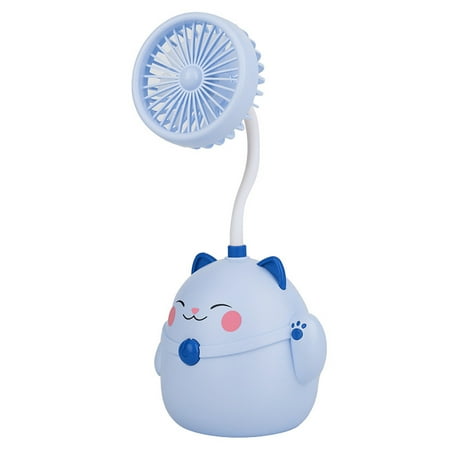 

cdar Personal Fan Silent Cool Rechargeable Cartoon Fortune Cat USB Charging Desktop Fan Makeup Brush Container for Dormitory Small Fan