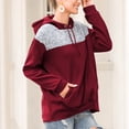 thumbnail image 3 of Pull à Capuche Coupe Ample Chaud Manches Longues Chandails en Molleton Patchwork Décontracté Doux pour la Peau Manches Longues pour Femmes Rouge Vin m, 3 of 6