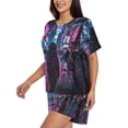 thumbnail image 2 of Daiia Neon Night Cityscape Pattern Womens Pajama Sets Short Sleeve Pajamas for Women Sets Soft Lounge Sets Casual Round Neck Sleepwear PJS-Medium, 2 of 7