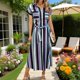 thumbnail image 1 of TaTaai Women's Striped Shirt Dress Short Sleeve Lapel Collar Midi Casual Belted Dress Stretchy Lightweight Summer Office Wear Gift, 1 of 7