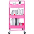 thumbnail image 5 of 3-Tier Metal Mesh Rolling Cart Storage Organizer with Utility Handle and Wheels, Pink, 5 of 6