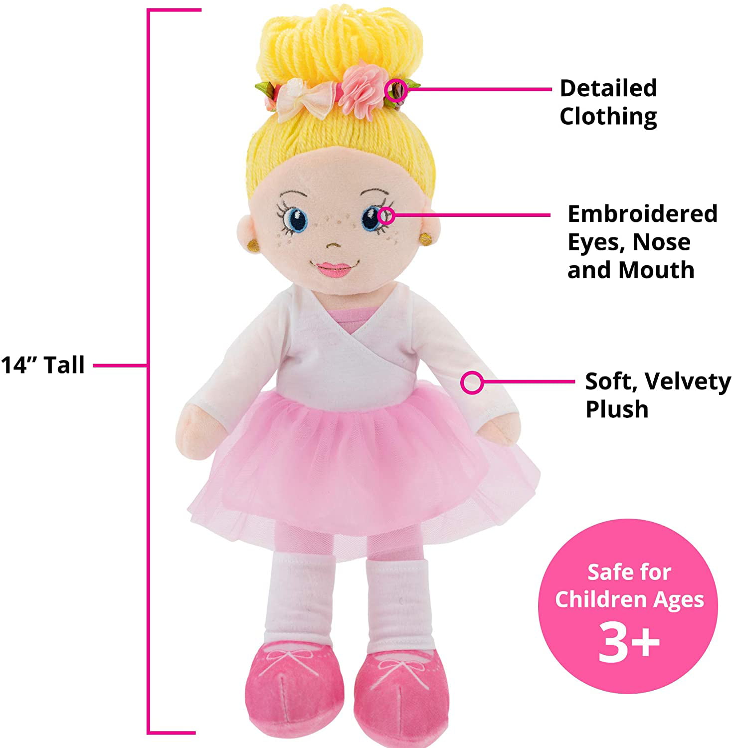 Plush Baby Toy 14” First Baby Doll for Kids Safe for All Ages Playtime by Eimmie Soft Rag Doll Ollie