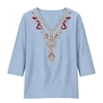 thumbnail image 5 of GZWYHT Linen Embroidered Tops for Women Embroidered T Shirts Cotton Spring Tops Pullover Shirts Hemp Shirt Women Gauze Tops Plus Size Gauze Cotton Blouse Blue 2XL, 5 of 9