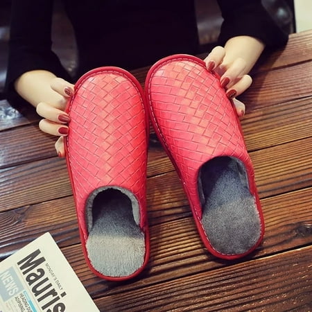 

QWZNDZGR 2022 Spring Braided Leather Slippers Men Indoor Home Shoes Unisex Room Slippers Male Fur Slides New Mules Slipper Big Size 45 46
