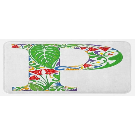 

Letter P Kitchen Mat Abstract Color Palette in Capital P Design Florets Leafs Petals Nature Pattern Plush Decorative Kitchen Mat with Non Slip Backing 47 X 19 Multicolor by Ambesonne