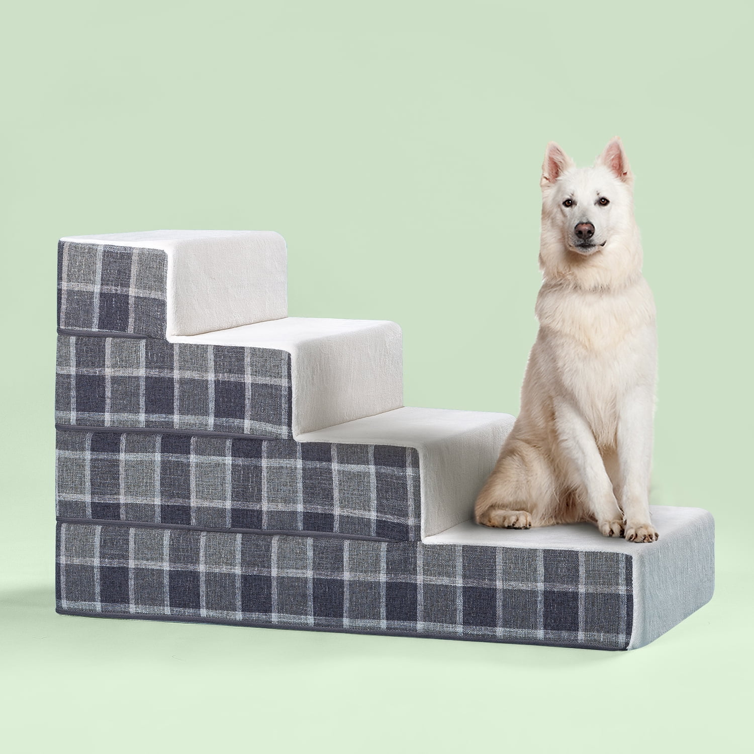 Zinus Foam 22” 4Step Pet Stairs, Large, Grey Plaid
