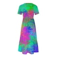 thumbnail image 3 of pimelu Dresses for Women Womens Dresses Loose Flowy Pleated Swing A Line Maxi Dress with Pocket Summer Vintage Tie-Dye Print Short Sleeve Round Neck Ladies Long Dress, 3 of 4