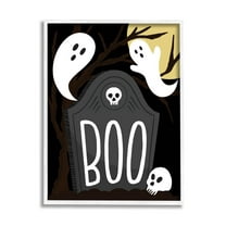 Stupell Industries Boo Haunted Night Gravestone Graphic Art White Framed Art Print Wall Art, Design by Hey Bre! Creative Studio
