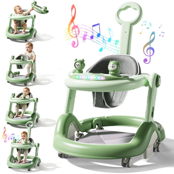 WonderStone 6 in 1 Baby Walker, Height-Adjustable Push Walker with Music & Light Toys, Baby Bouncer & Activity Center for Boys and Girls 6-18 Months (Blue)