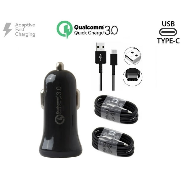 Chargeur Rapide Compatible avec les Appareils HTC 10 - [Chargeur de Voiture + Câble USB C de 4 Pieds] - AFC Utilise Deux Tensions pour une Charge jusqu'à 50% Plus Rapide! - Noir