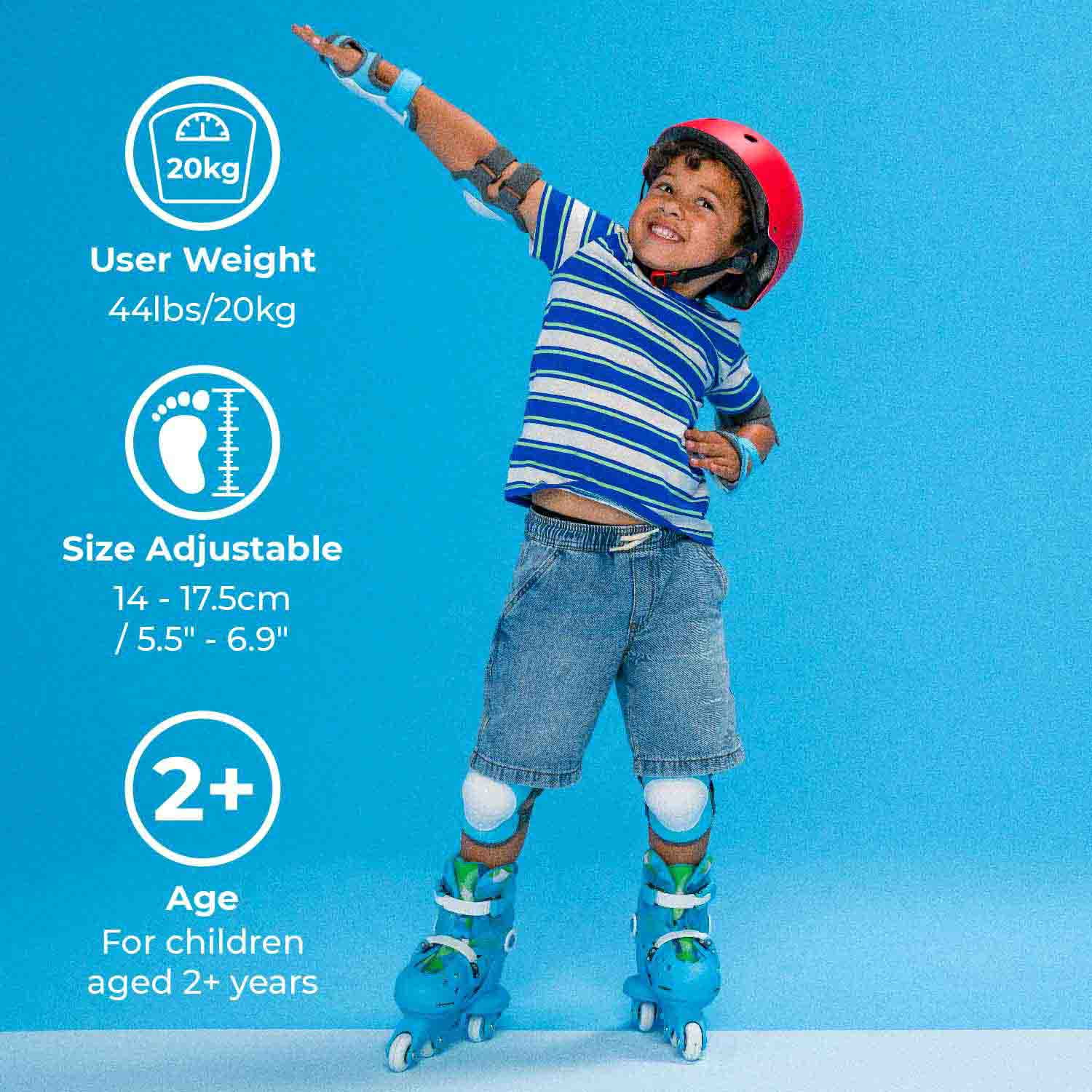 Yvolution Twista Kids Skates, Adjustable Modes, Kids Size 7J-11J, Blue, One Pair, Unisex
