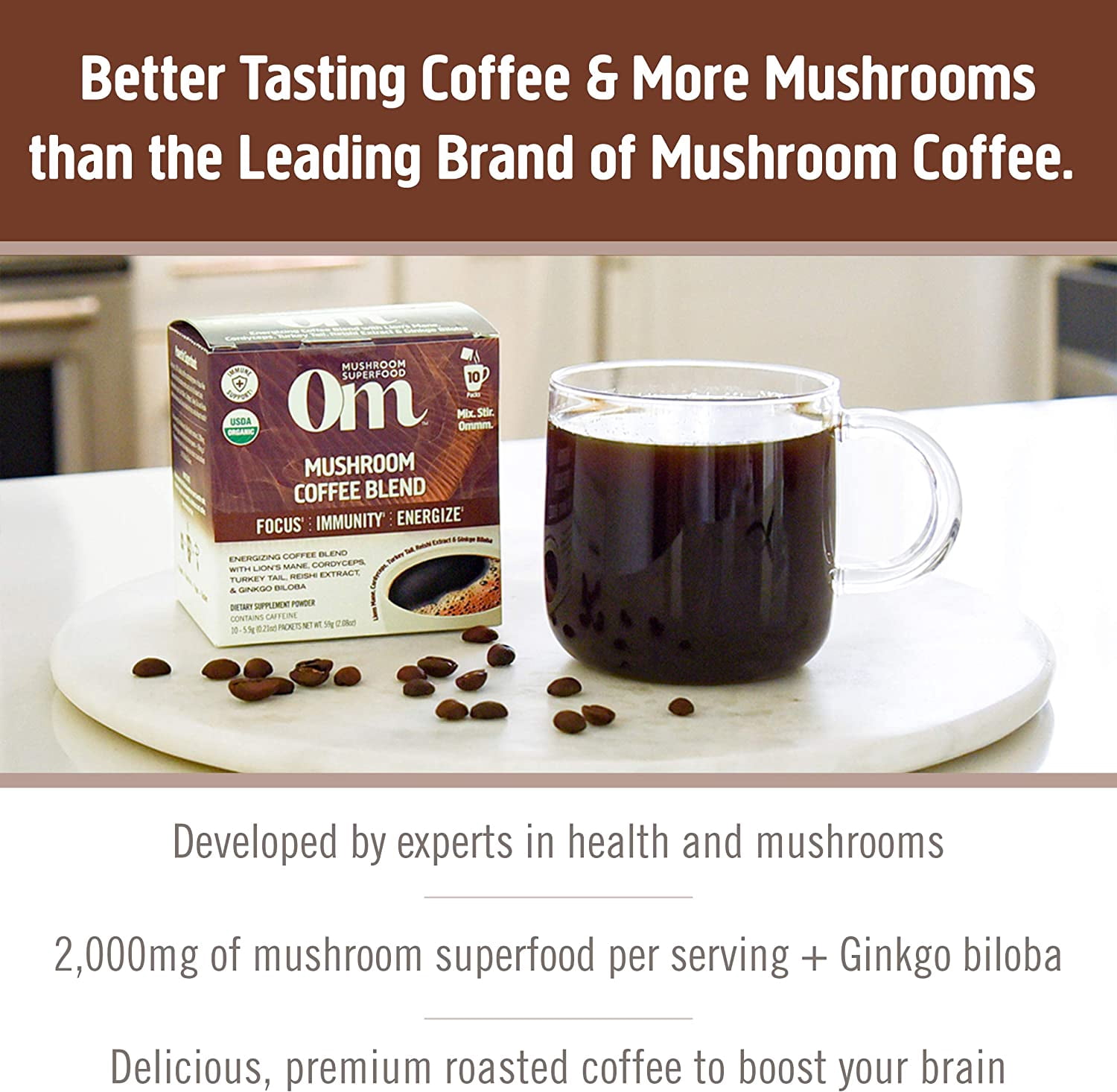 Om - Coffee Mushroom Blend - Case Of 10-.20 Oz