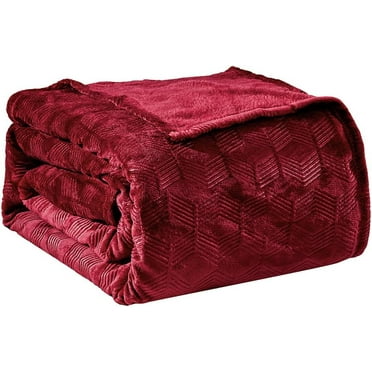 Ben & Jonah Luxury Chevron Plush Blanket – Ultra-Soft Fleece, 100% Polyester, Burgundy, Perfect for Couch or Bed, King (102” x 86”)