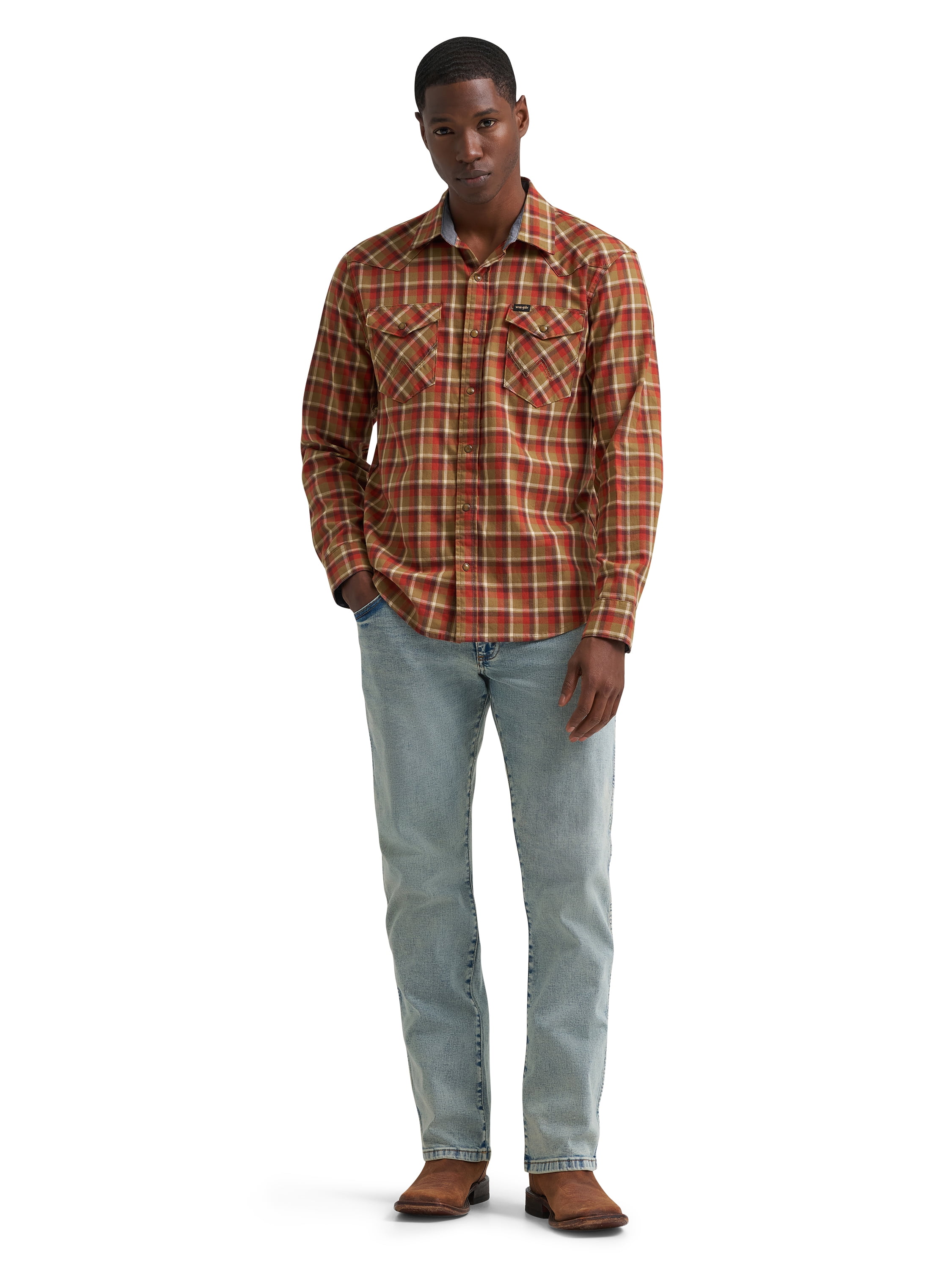 Wrangler® Men's and Big Men's Regular Fit Long Sleeve Fashion Twill Plaid Shirt, Sizes S-2XL