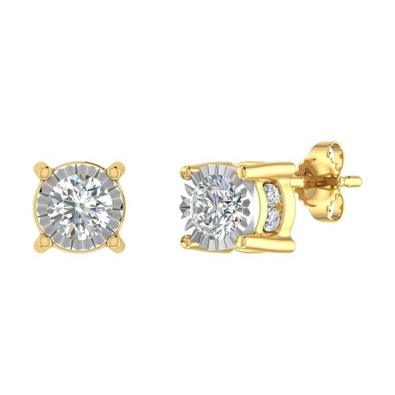 3/4 Carat Diamond Stud Earrings in 10K Yellow Gold - IGI Certified