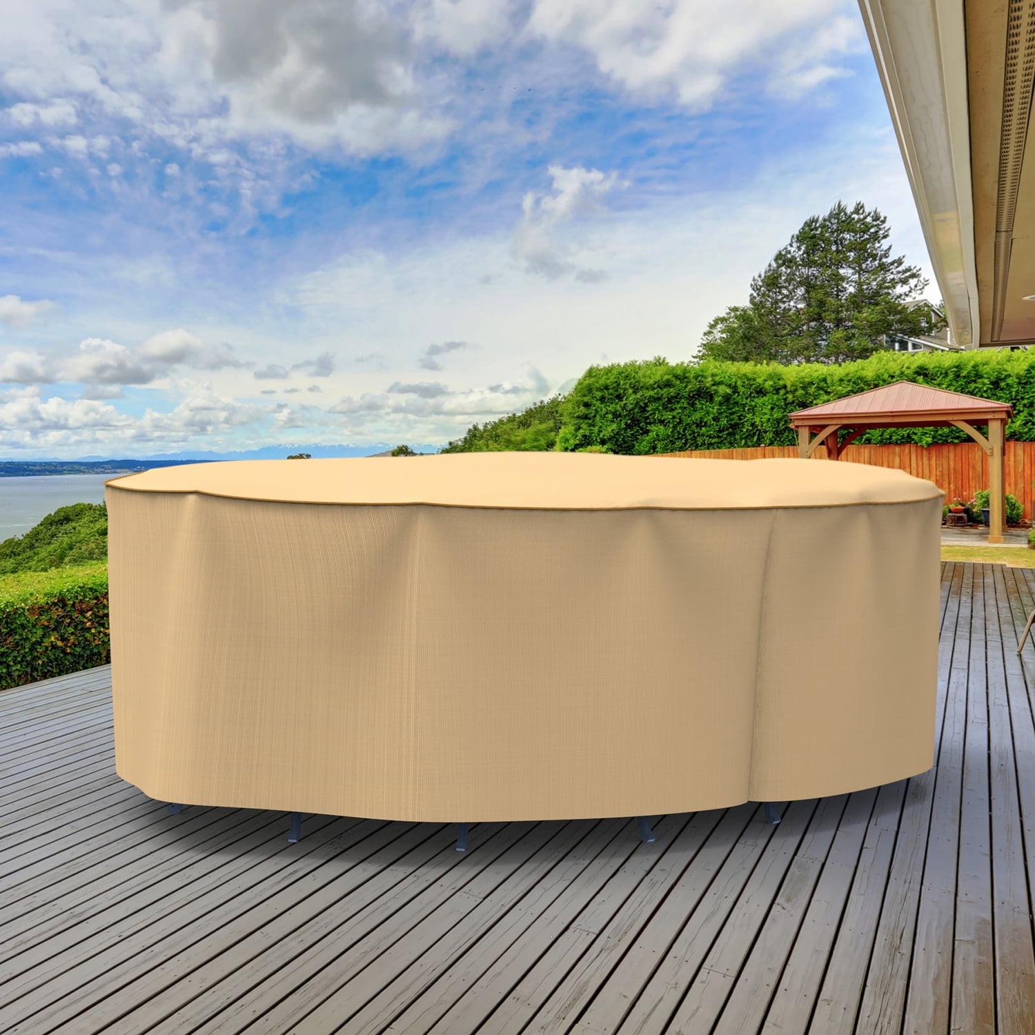 Budge L Beige Patio Oval Table/Chairs Cover, StormBlock™ Savanna