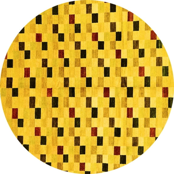 Ahgly Company Machine Washable Indoor Round Abstract Yellow Modern Area Rugs, 5' Round