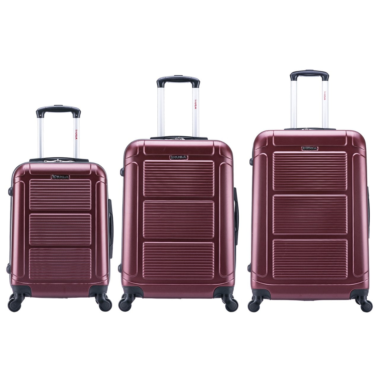 InUSA Pilot 3-Piece Hardside Luggage Sets with Spinner Wheels, Handle, Trolley, (20"/24"/28"), Wine